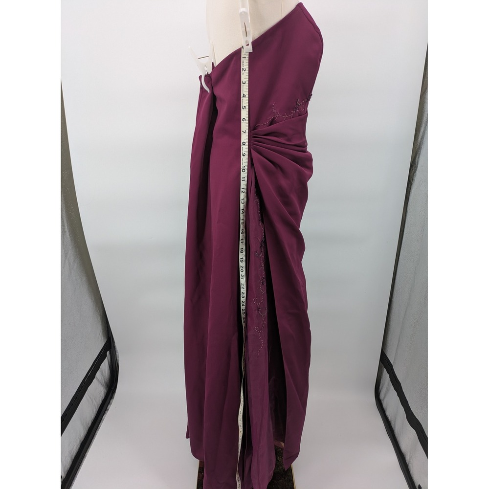 Davids Bridal Strapless Gown Women 18 Plum Purple Beaded Ruched Slit F12385 Flaw - Picture 7 of 15